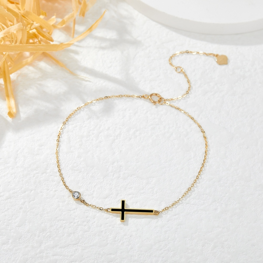 10 Karat Gelbgold Achat Kreuz Charm Armband-4
