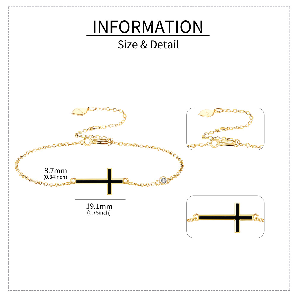 10 Karat Gelbgold Achat Kreuz Charm Armband-5