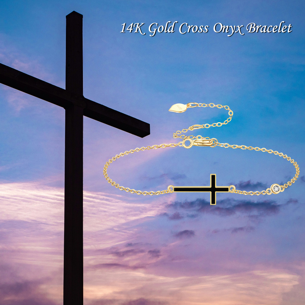 10 Karat Gelbgold Achat Kreuz Charm Armband-6