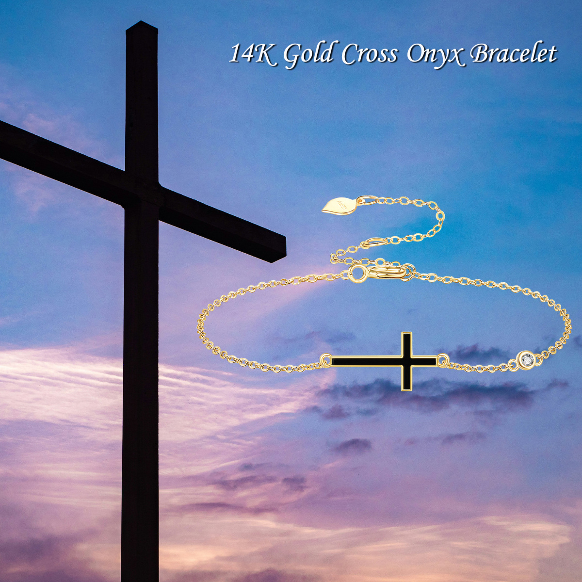 10K Yellow Gold Agate Cross Charm Bracelet-6