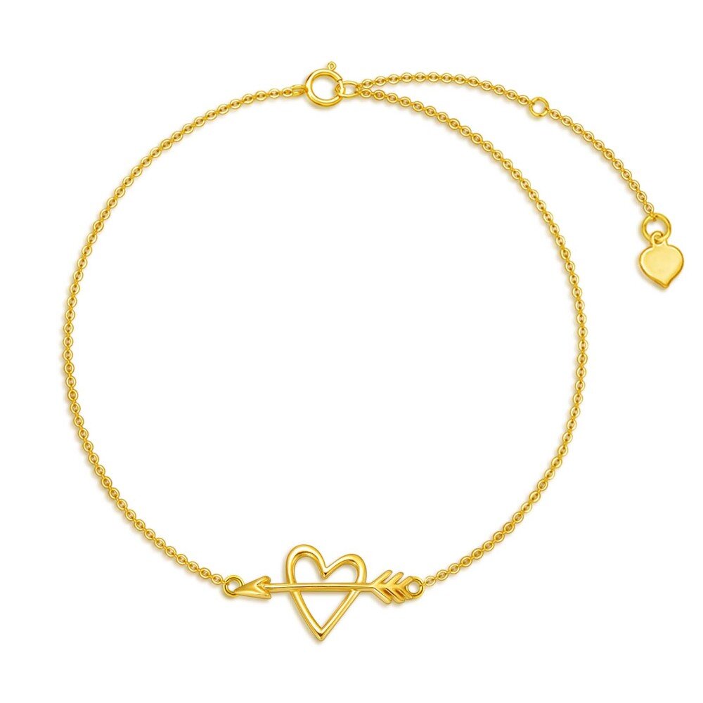 10K Yellow Gold Arrow & Heart Cupid Arrow Bacelet For Women-1