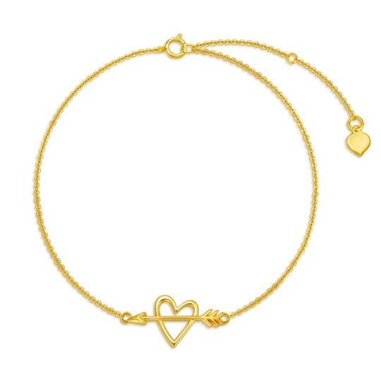 Pulsera de oro amarillo de 14 quilates con forma de corazón y flecha de Cupido-1