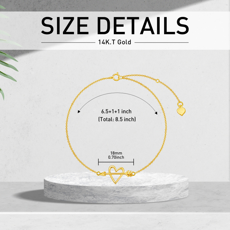 14K Yellow Gold Arrow & Heart Cupid Arrow Bacelet For Women-6