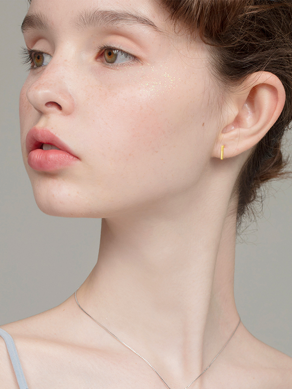 10K Yellow Gold Bar Stud Earrings-2