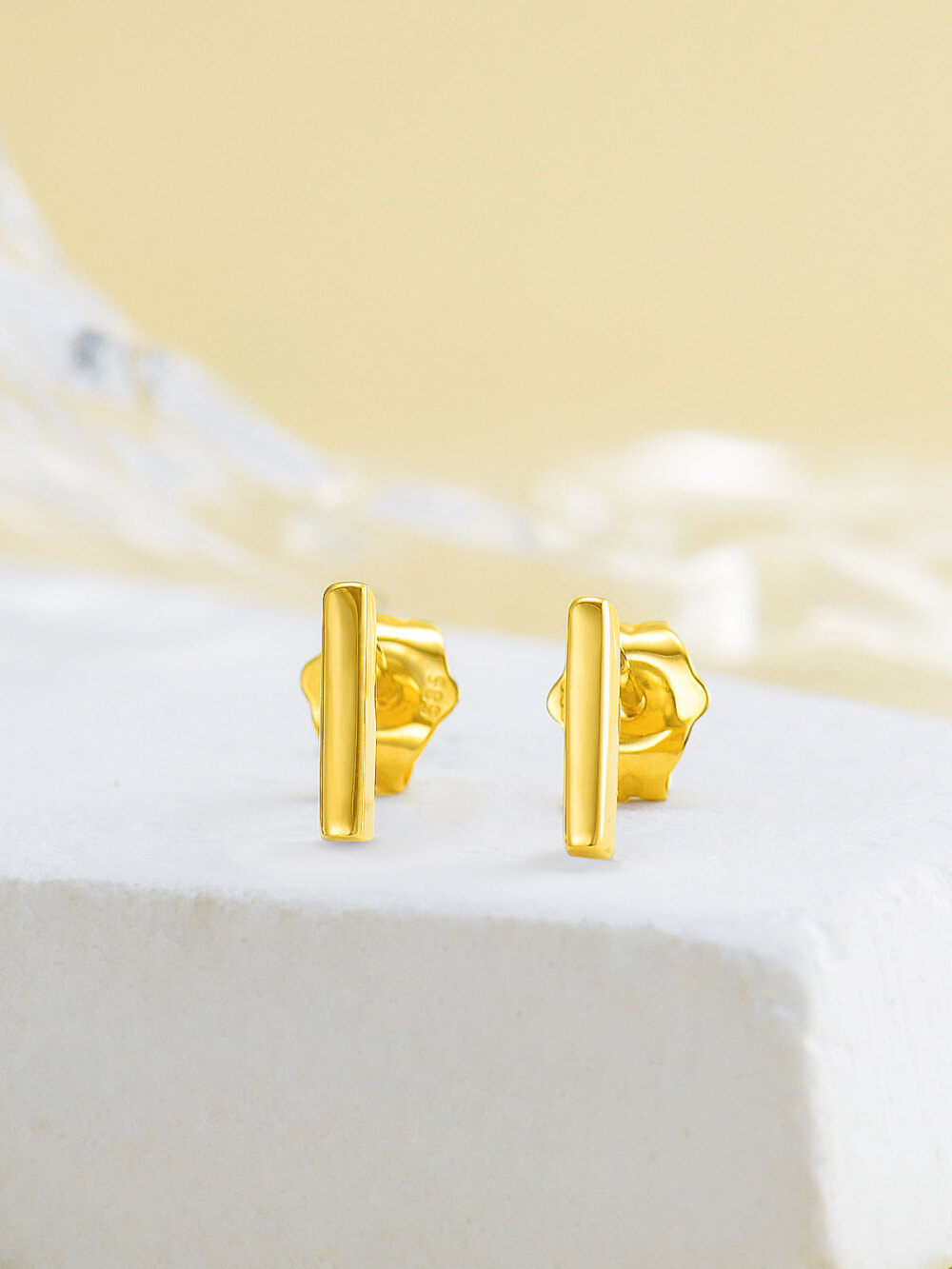 10K Yellow Gold Bar Stud Earrings-3