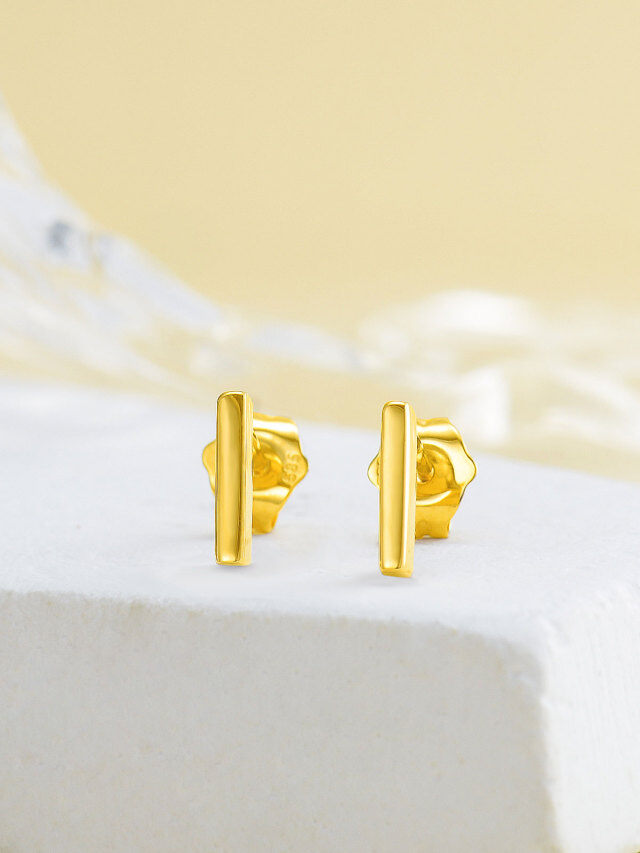 14K Yellow Gold Bar Stud Earrings-3