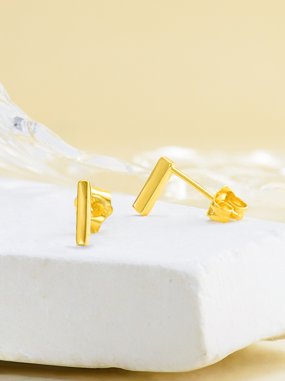 14K Yellow Gold Bar Stud Earrings-4