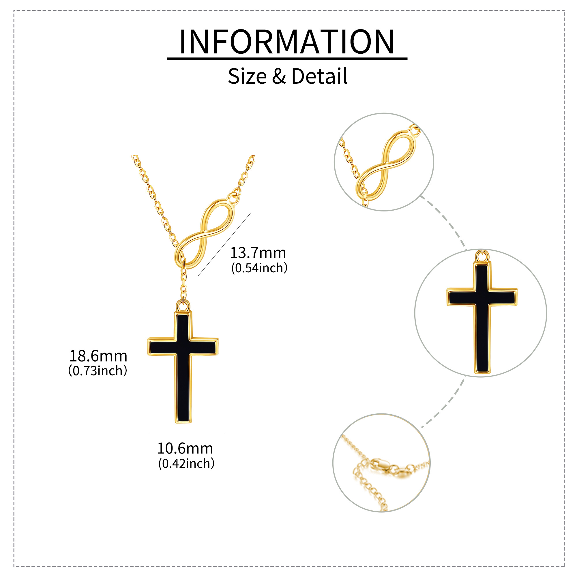 14K Geelgouden Zwarte Agaat Kruis Infinity Symbool Hanger Ketting-5