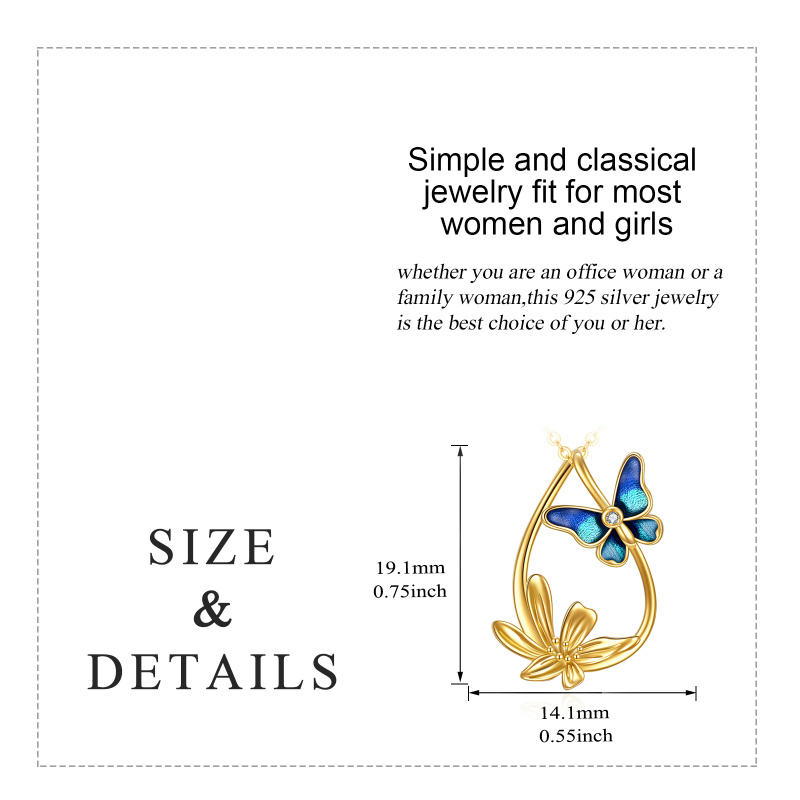 Collar con colgante de mariposa de circonita cúbica ovalada chapado en oro de 14 quilates para mujeres mejores amigas-5