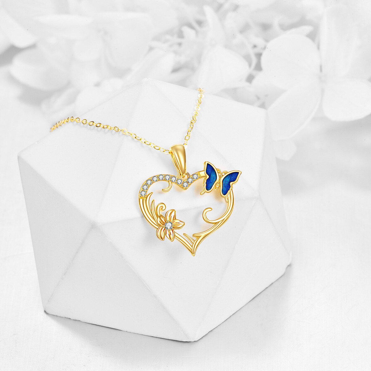 Heart with Butterfly Pendant 14k Gold-plated Silver and Cubic Zirconia Heart with Butterfly Pendant 14k Gold-plated Silver and Cubic Zirconia