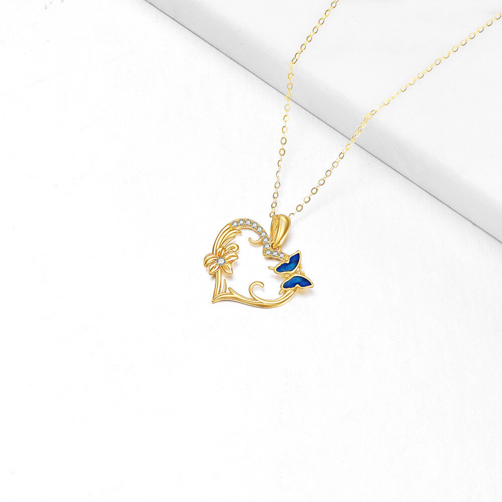 10K Gold Plated Heart Cubic Zirconia Butterfly Pendant Necklace For Women Best Friends-4