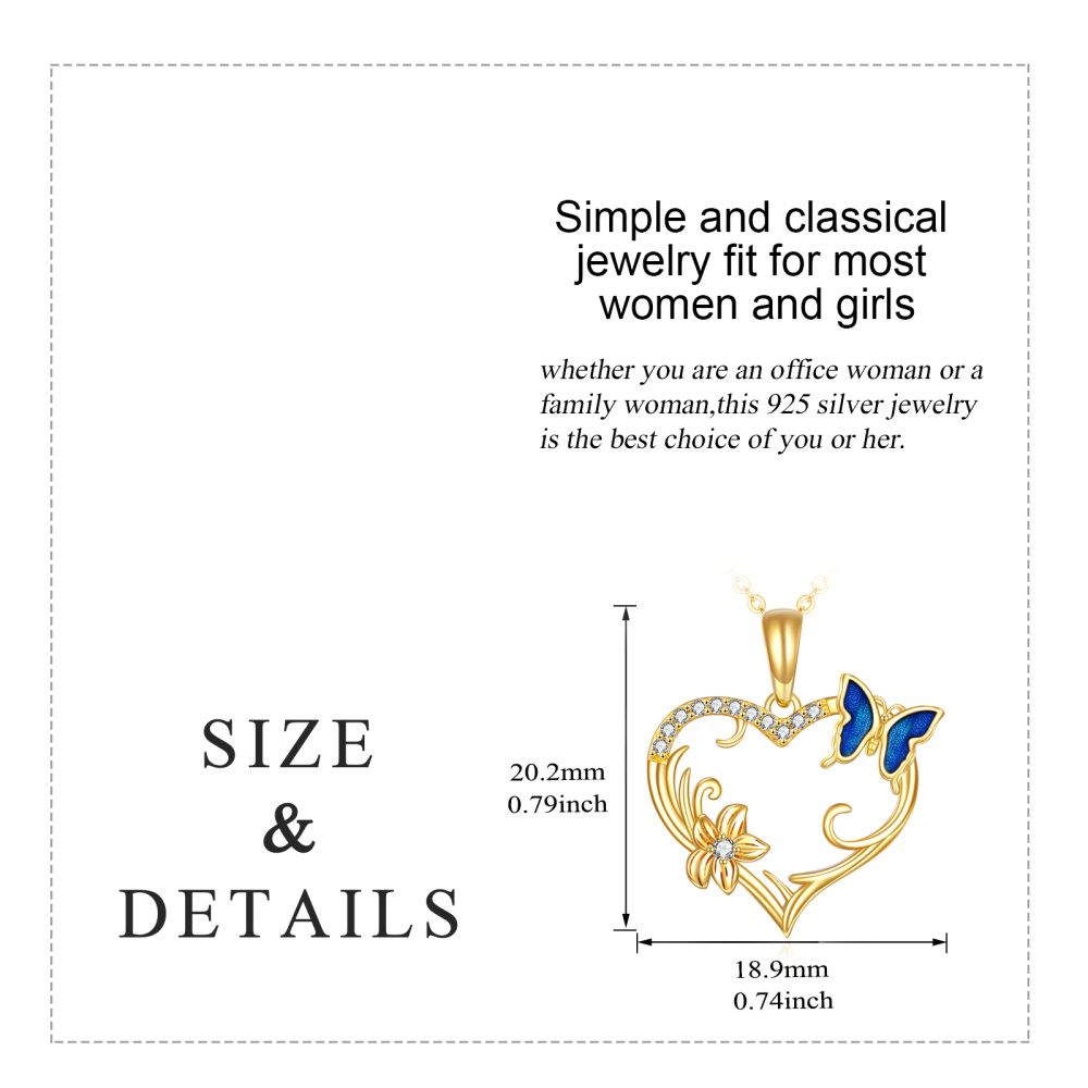 10K Gold Plated Heart Cubic Zirconia Butterfly Pendant Necklace For Women Best Friends-5