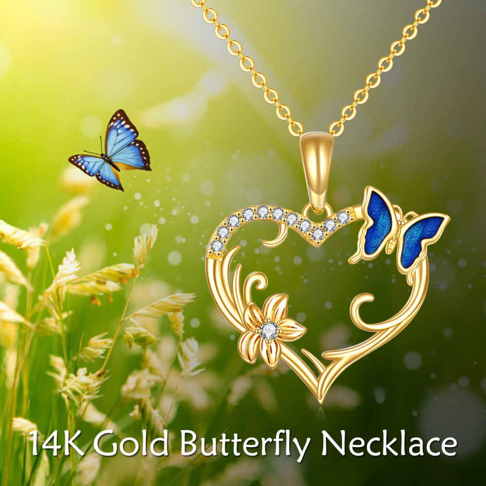 10K Gold Plated Heart Cubic Zirconia Butterfly Pendant Necklace For Women Best Friends-6
