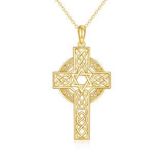 10K Yellow Gold Celtic Knot Cross With Star Of David Christian Jewish Necklace For Women-4