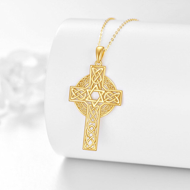 Colar com pingente de estrela de Davi e nó celta em ouro amarelo 14K-3