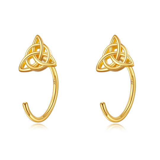 Boucles d'oreilles pendantes triangulaires en or jaune 14 carats avec nœud celtique-1