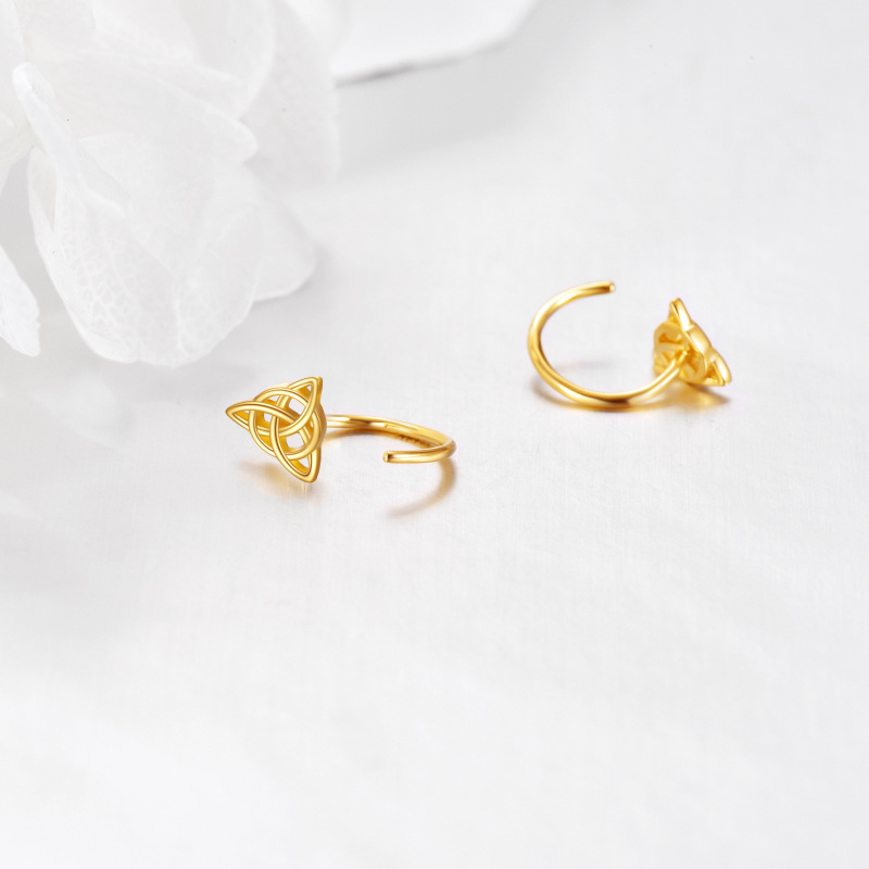 أقراط متدلية من الذهب الأبيض عيار 10 قيراط بتصميم عقدة سلتيك ومثلث-3