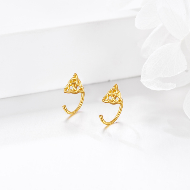 Boucles d'oreilles pendantes triangulaires en or jaune 14 carats avec nœud celtique-4