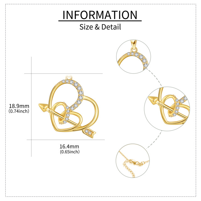 Collana con ciondolo a forma di cuore con freccia e zirconi cubici circolari in oro giallo 14K-5