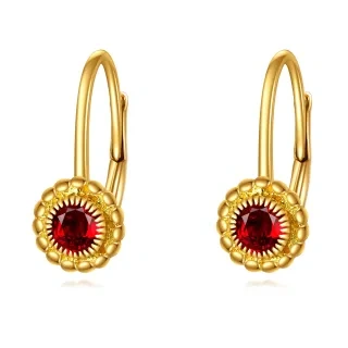 10K Yellow Gold Circular Cubic Zirconia Bead Lever-back Earrings-35