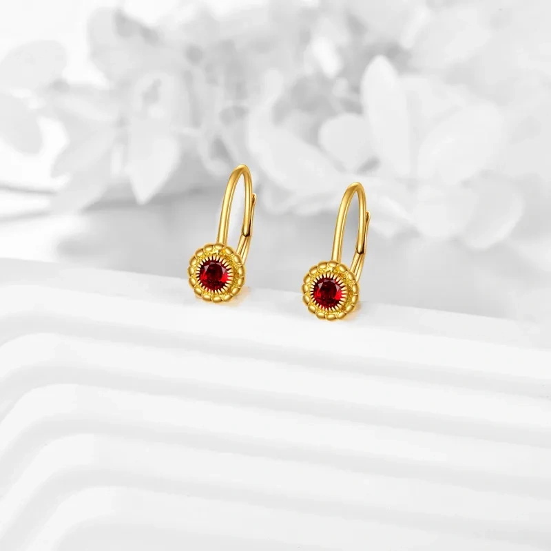 Boucles d'oreilles à levier en or jaune 14 carats avec perles en oxyde de zirconium-3