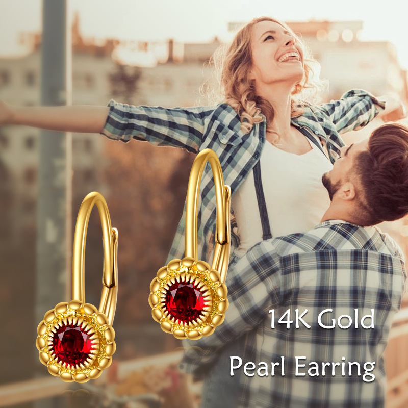 Boucles d'oreilles à levier en or jaune 14 carats avec perles en oxyde de zirconium-6