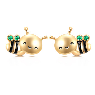 10K Yellow Gold Circular Cubic Zirconia Bee Stud Earrings-5