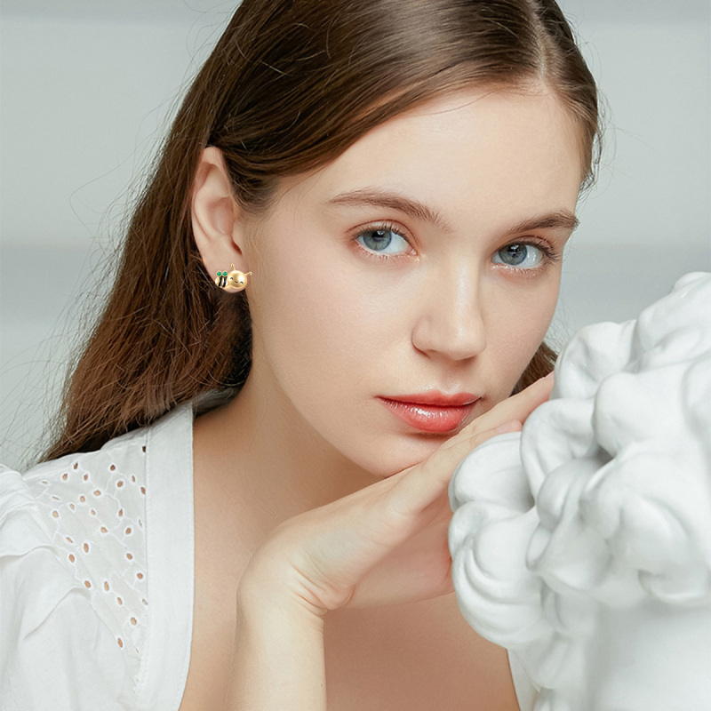 10K Yellow Gold Circular Cubic Zirconia Bee Stud Earrings-3