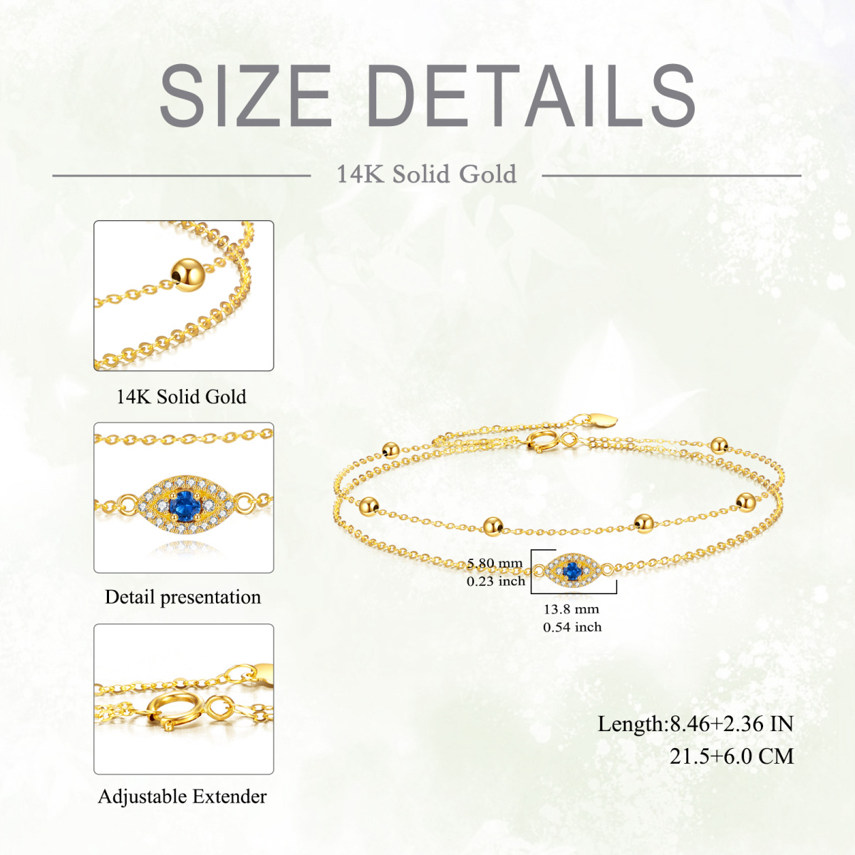 14K Yellow Gold Circular Cubic Zirconia Evil Eye Multi-layered Anklet-5