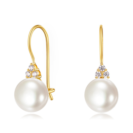 14K Yellow Gold Circular Freshwater Pearl Bead Drop Earrings-1