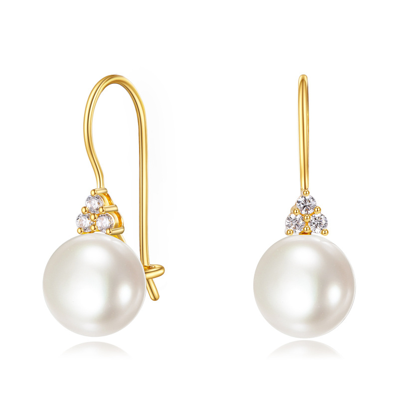 10K Yellow Gold Circular Freshwater Pearl Bead Drop Earrings-7