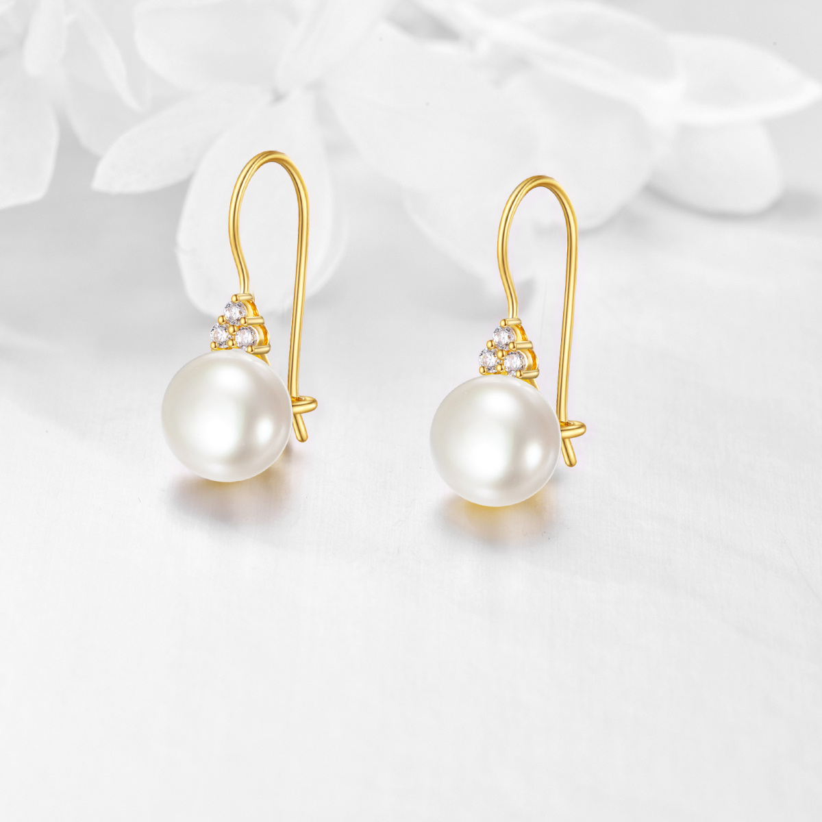 14K Yellow Gold Circular Freshwater Pearl Bead Drop Earrings-3