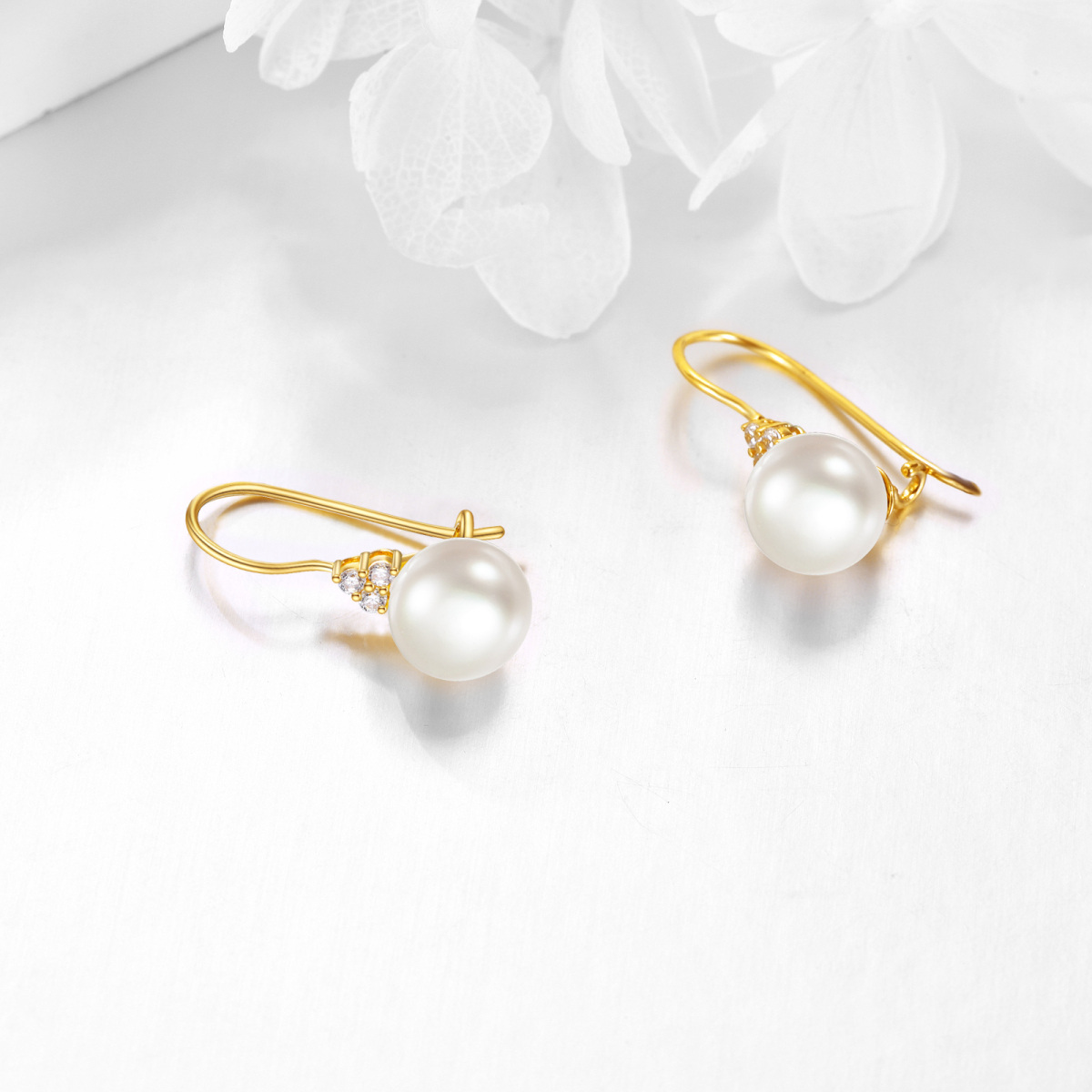 10K Yellow Gold Circular Freshwater Pearl Bead Drop Earrings-4