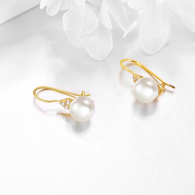 Boucles d'oreilles pendantes en or jaune 14 carats avec perles d'eau douce circulaires-4