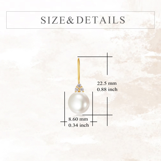 14K Yellow Gold Circular Freshwater Pearl Bead Drop Earrings-5