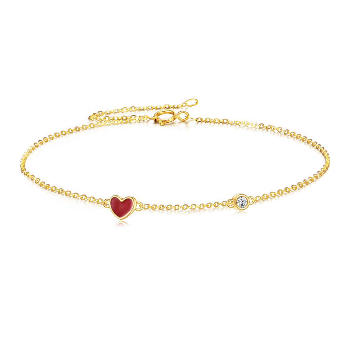 Pulsera con colgante de corazón de circonita cúbica circular en oro amarillo de 14 quilates-1