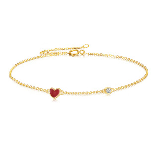 10K Yellow Gold Circular Cubic Zirconia Heart Charm Bracelet-11