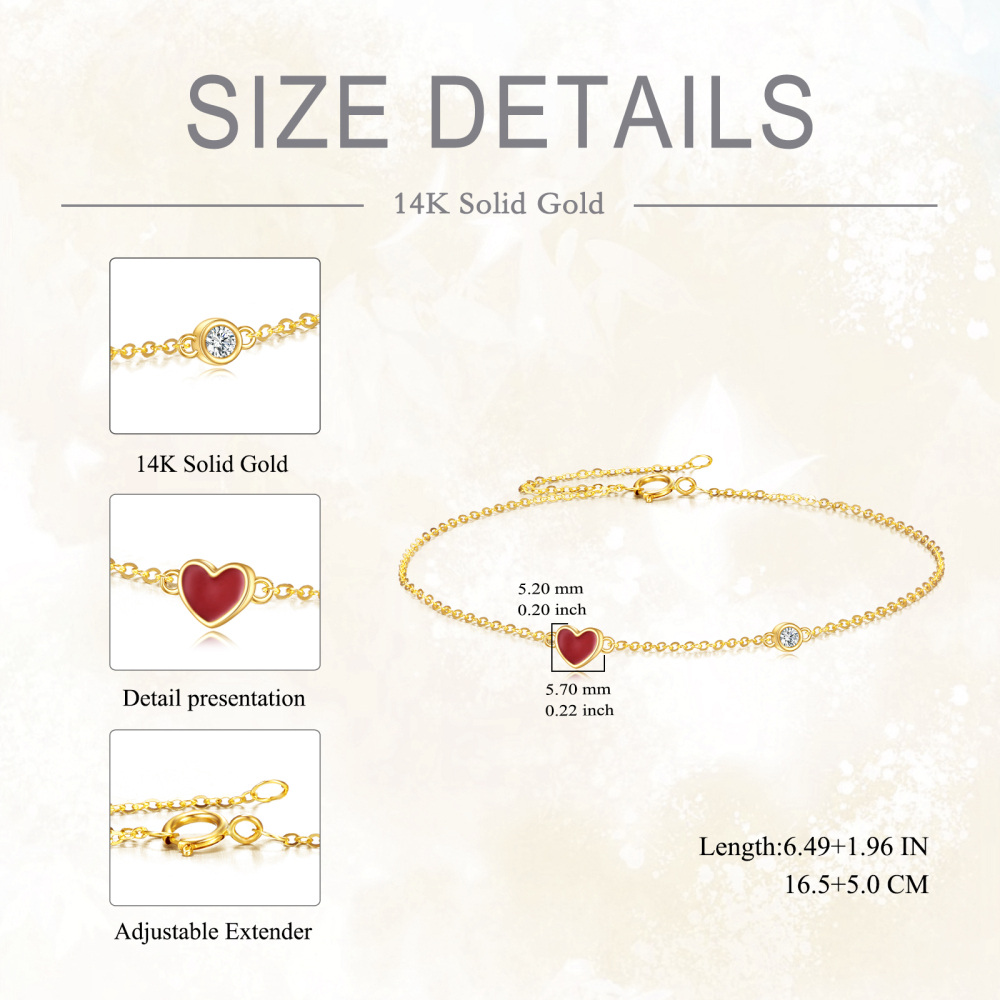 10K Yellow Gold Circular Cubic Zirconia Heart Charm Bracelet-5
