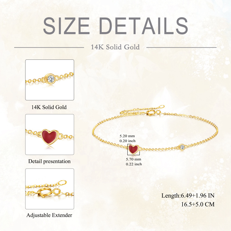 سوار من الذهب الأبيض عيار 10 قيراط مرصع بالزركونيا المكعبة بقطع دائري على شكل قلب-5