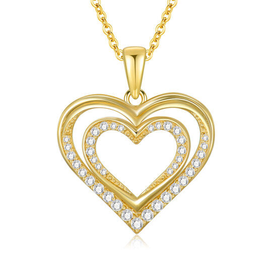 14K Yellow Gold Circular Cubic Zirconia Heart Pendant Necklace