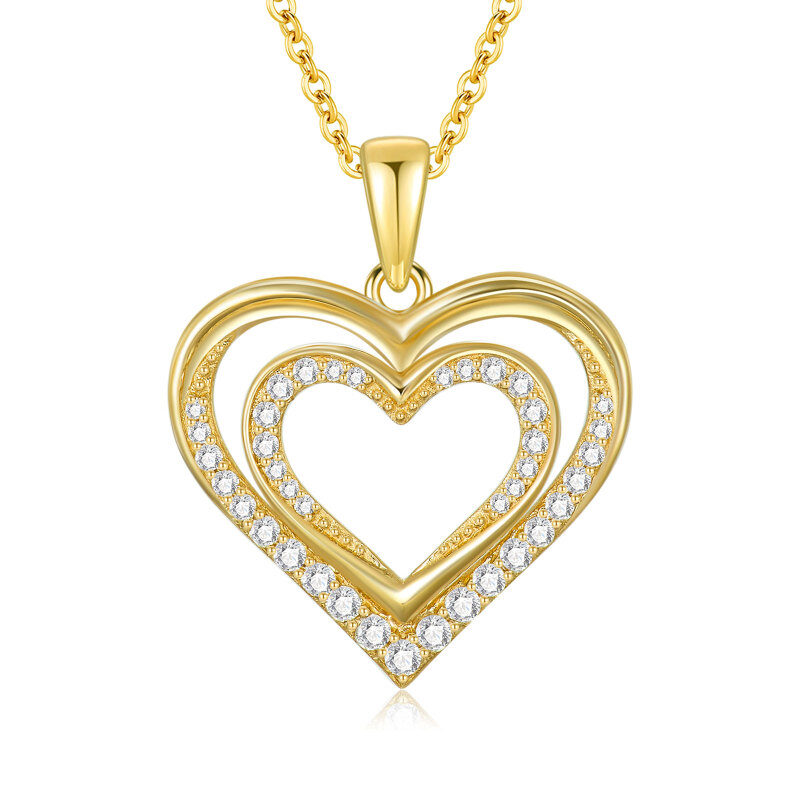 Collar con colgante de corazón circular de circonita cúbica en oro amarillo de 18 quilates-1