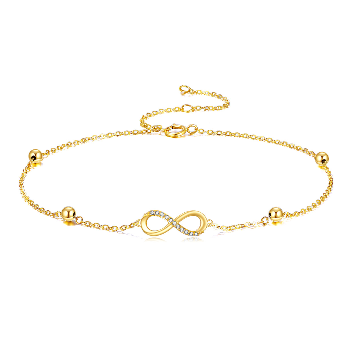 10K Yellow Gold Circular Cubic Zirconia Infinity Symbol Charm Bracelet-1