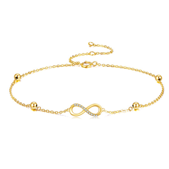 14K Yellow Gold Circular Cubic Zirconia Infinity Symbol Pendant Bracelet