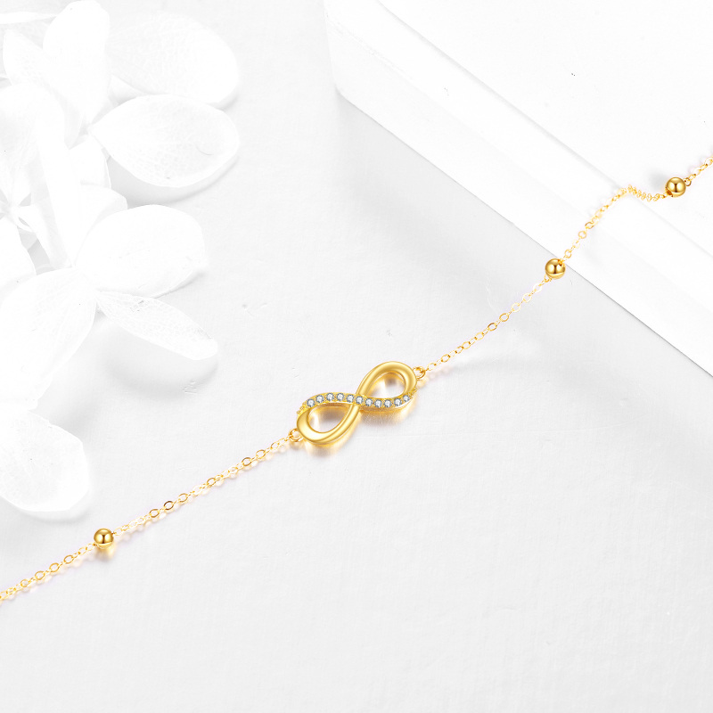 10K Yellow Gold Circular Cubic Zirconia Infinity Symbol Charm Bracelet-3