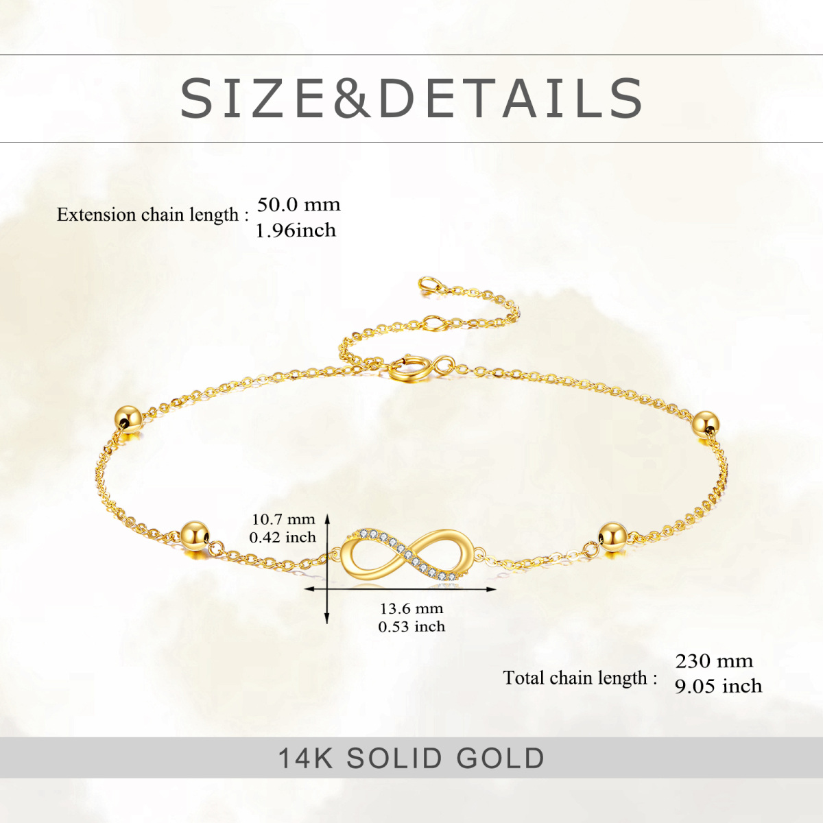 10K Yellow Gold Circular Cubic Zirconia Infinity Symbol Charm Bracelet-5