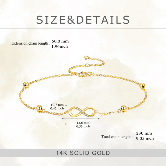 14K Yellow Gold Circular Cubic Zirconia Infinity Symbol Pendant Bracelet-5