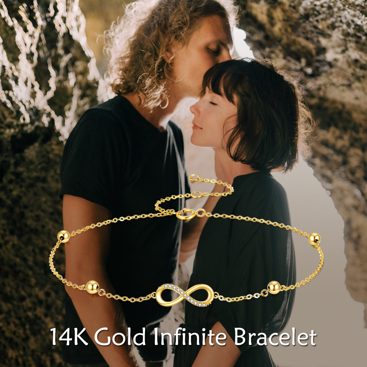 Pulsera con colgante de símbolo de infinito y circonita cúbica circular en oro amarillo de 14 quilates-6