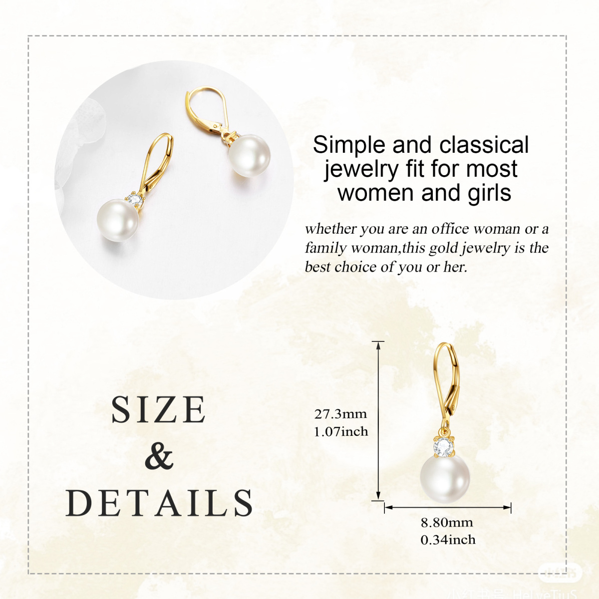 10K Yellow Gold Circular Moissanite & 9MM Freshwater Pearl Bead Lever-back Earrings-6