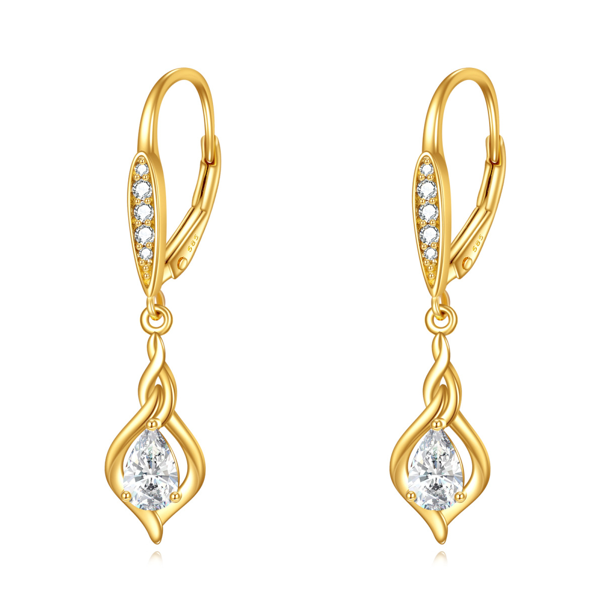 Boucles d'oreilles à levier circulaires en or jaune 14 carats avec moissanite-1