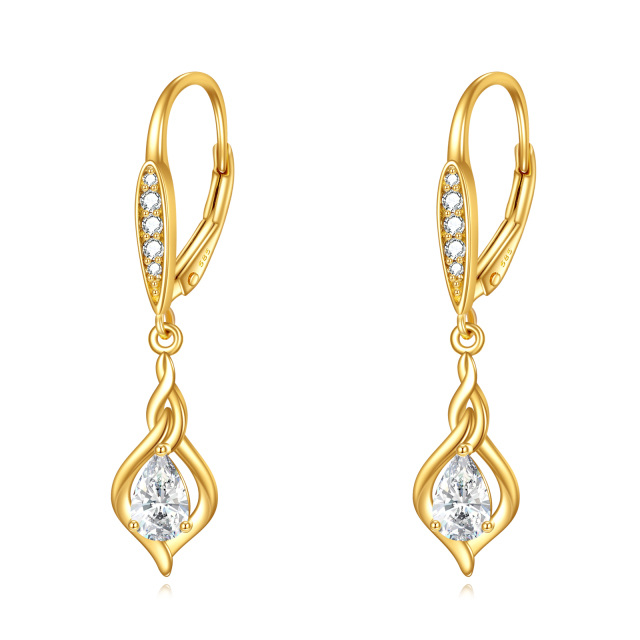 14K Yellow Gold Circular Moissanite Lever-back Earrings-1